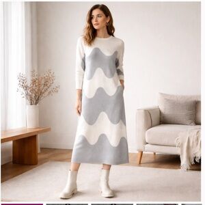 Uniqlo x Marimekko Wool Blend Wavy Colorblock A-Line Midi Dress. Size XL.